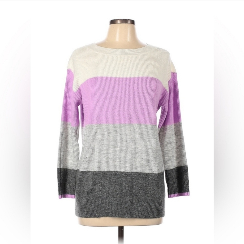 Talbots Brand | Women's Multicolored PINK/WHITE/GREY Stripe Sweater Size Large - Picture 2 of 7